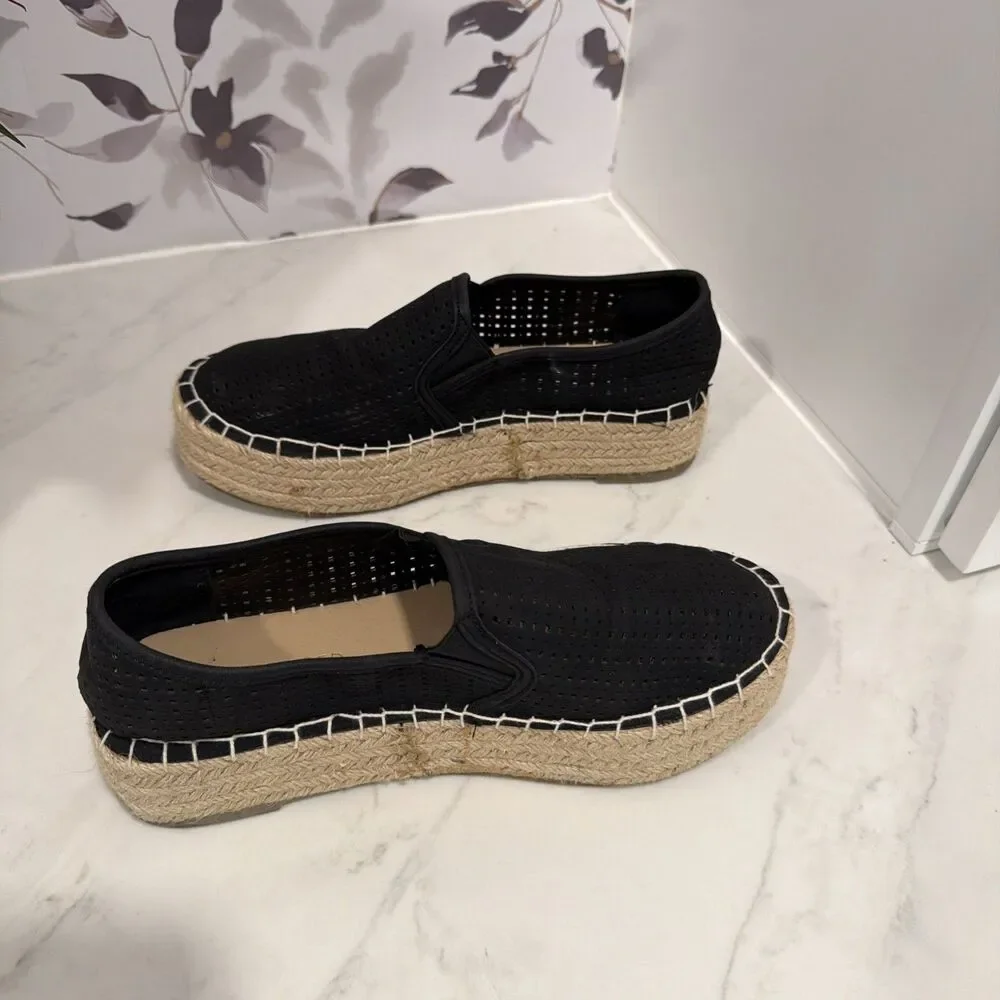 Restricted Esmee Espradrille Platforms Laser Cut Black 7.5